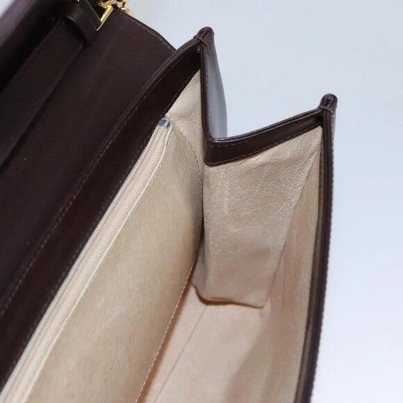 GUCCI Chain Shoulder Bag Leather Brown Gold Auth ep7469 - Picture 12 of 16